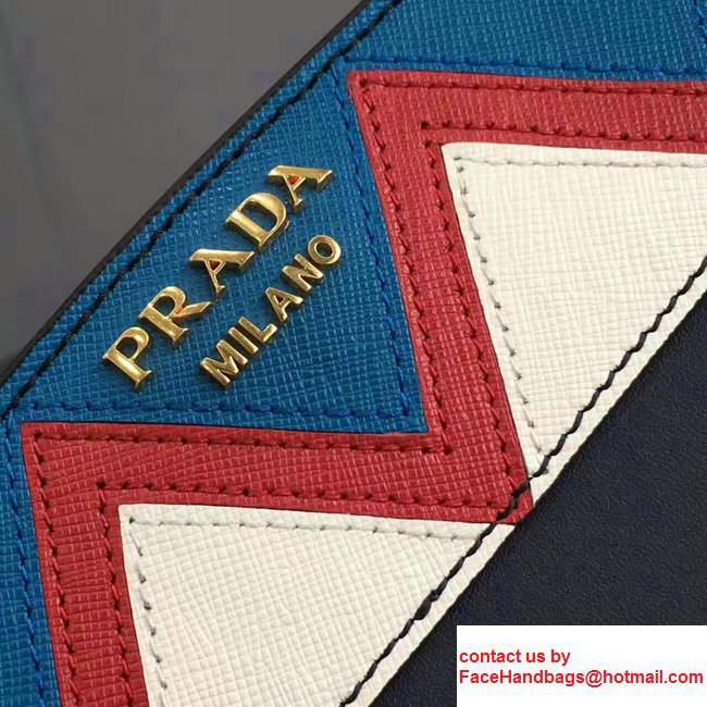 Prada Esplanade Leather Shoulder Bag With Embellishments Front 1BH049 Baltic Blue/Red 2017