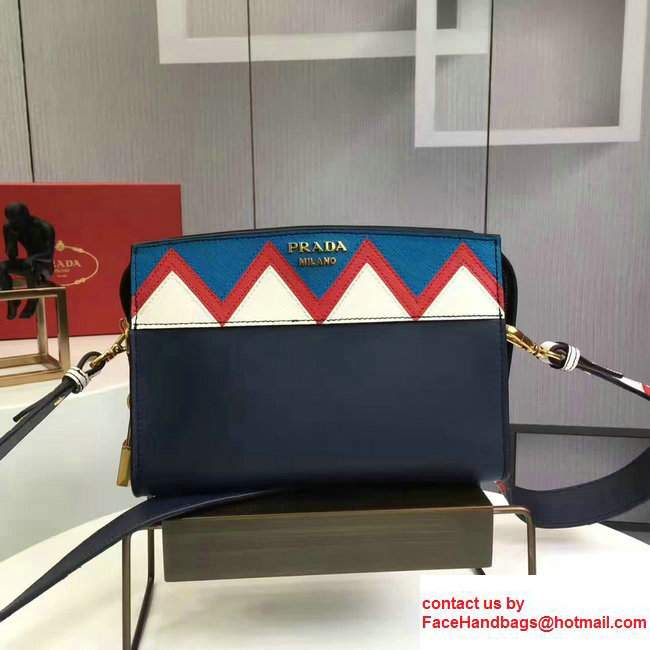 Prada Esplanade Leather Shoulder Bag With Embellishments Front 1BH049 Baltic Blue/Red 2017