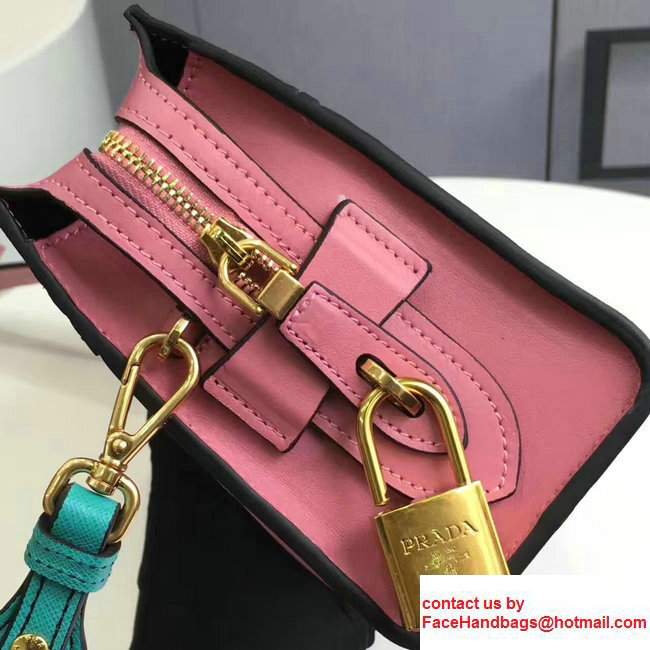 Prada Esplanade Leather Shoulder Bag With Embellishments Front 1BH049 Begonia Pink/Jade Green 2017