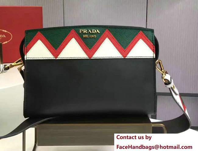 Prada Esplanade Leather Shoulder Bag With Embellishments Front 1BH049 Black/Red 2017