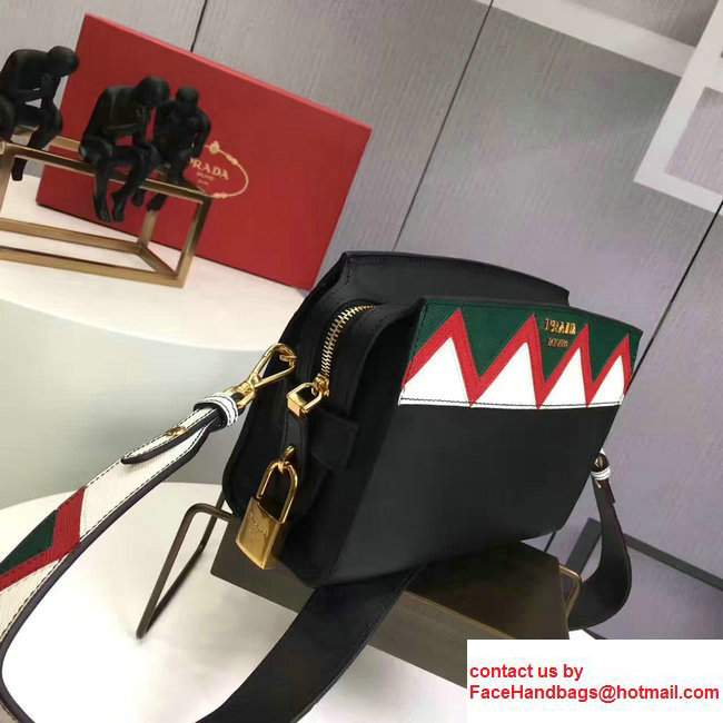 Prada Esplanade Leather Shoulder Bag With Embellishments Front 1BH049 Black/Red 2017