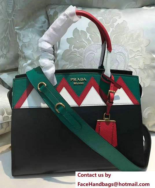 Prada Esplanade Saffiano Calfskin Leather Tote Bag 1BA046 Black/Red/Green 2017