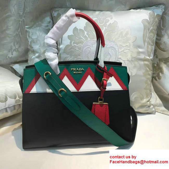 Prada Esplanade Saffiano Calfskin Leather Tote Bag 1BA046 Black/Red/Green 2017