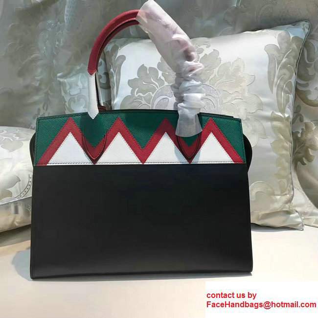 Prada Esplanade Saffiano Calfskin Leather Tote Bag 1BA046 Black/Red/Green 2017