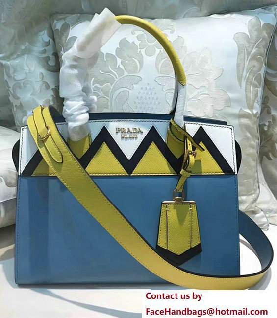 Prada Esplanade Saffiano Calfskin Leather Tote Bag 1BA046 Blue/White/Yellow 2017