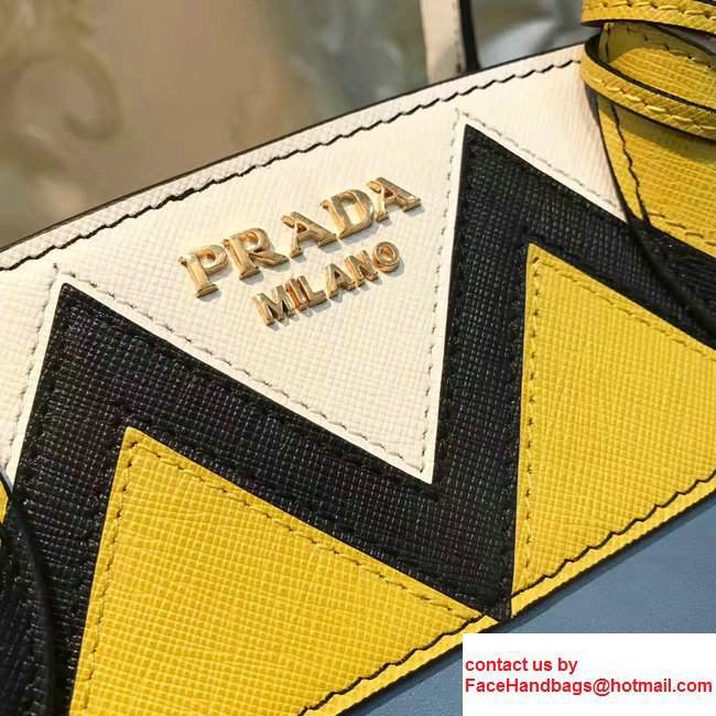 Prada Esplanade Saffiano Calfskin Leather Tote Bag 1BA046 Blue/White/Yellow 2017