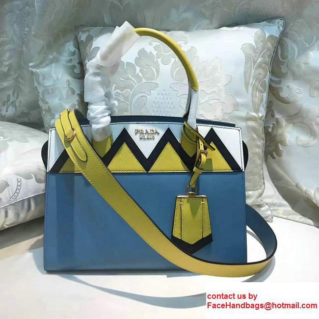 Prada Esplanade Saffiano Calfskin Leather Tote Bag 1BA046 Blue/White/Yellow 2017