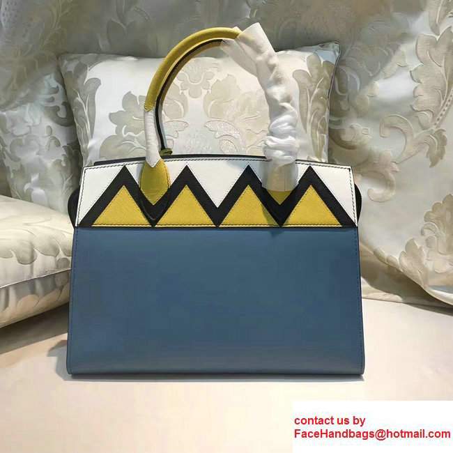 Prada Esplanade Saffiano Calfskin Leather Tote Bag 1BA046 Blue/White/Yellow 2017