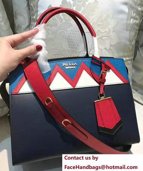 Prada Esplanade Saffiano Calfskin Leather Tote Bag 1BA046 Navy Blue/Blue/Red 2017