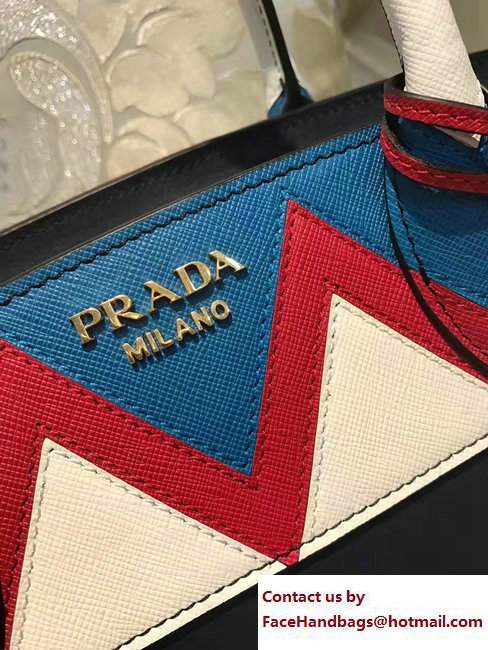 Prada Esplanade Saffiano Calfskin Leather Tote Bag 1BA046 Navy Blue/Blue/Red 2017