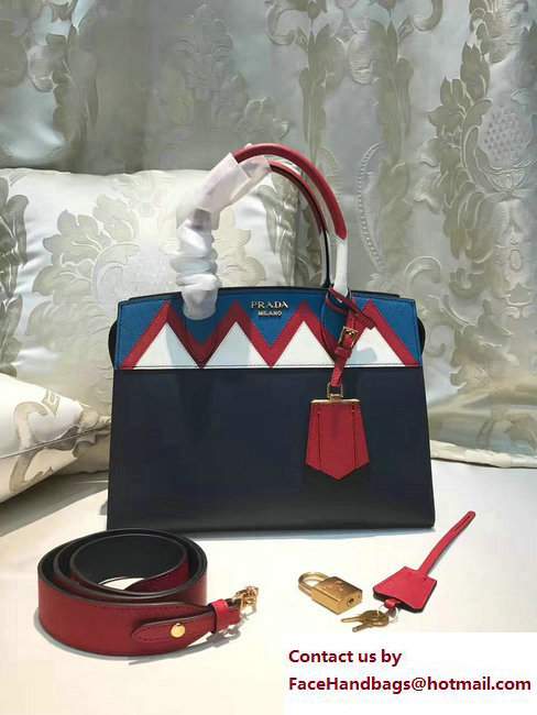 Prada Esplanade Saffiano Calfskin Leather Tote Bag 1BA046 Navy Blue/Blue/Red 2017