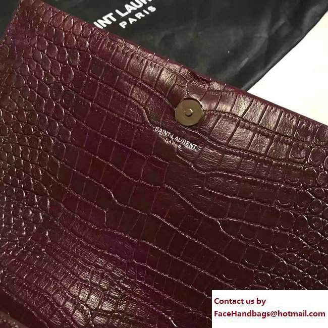 Saint Laurent Classic Medium Kate Sliver Monogram Tassel Satchel Crocodile Embossed Shoulder Bag 354119 Burgundy