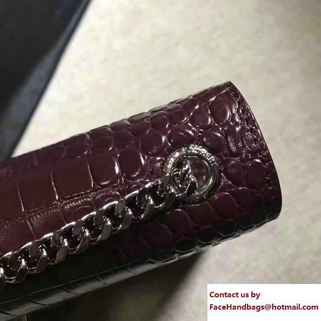 Saint Laurent Classic Medium Kate Sliver Monogram Tassel Satchel Crocodile Embossed Shoulder Bag 354119 Burgundy