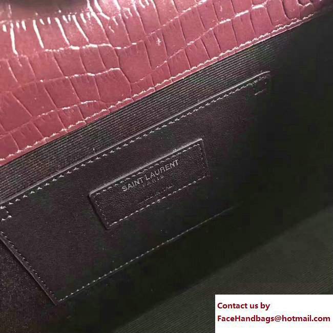 Saint Laurent Classic Medium Kate Sliver Monogram Tassel Satchel Crocodile Embossed Shoulder Bag 354119 Burgundy