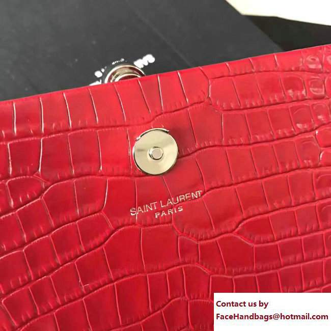 Saint Laurent Classic Medium Kate Sliver Monogram Tassel Satchel Crocodile Embossed Shoulder Bag 354119 Red