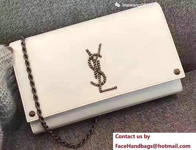 Saint Laurent Grained Textured Leather Classic Medium Kate Monogram Bag 466300 White 2017