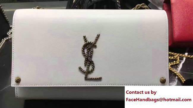 Saint Laurent Grained Textured Leather Classic Medium Kate Monogram Bag 466300 White 2017