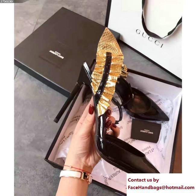 Saint Laurent Heel 11cm Slingback Pump With Python Textured 471984 Gold/Black 2017