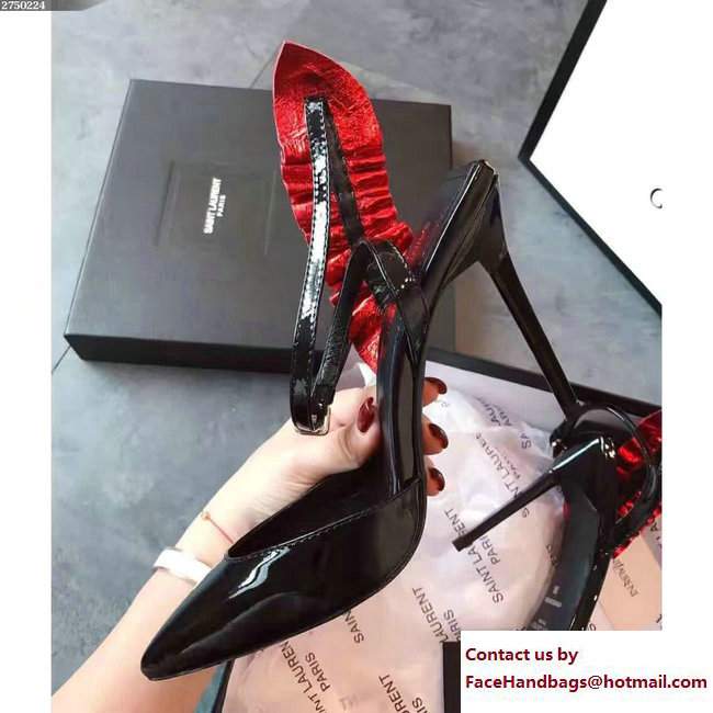 Saint Laurent Heel 11cm Slingback Pump With Python Textured 471984 Red/Black 2017