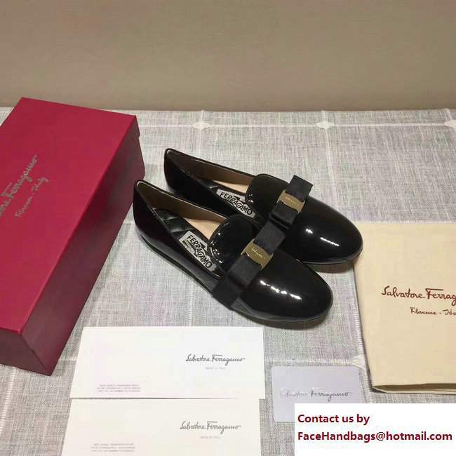 Salvatore Ferragamo Calfskin Dlouble Bow Ornament Ballet Flat Shoes Black 2017