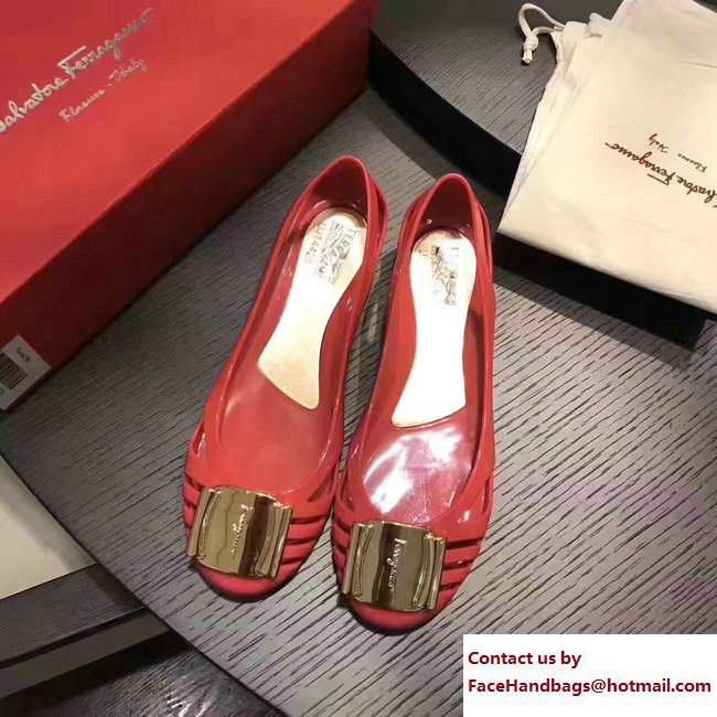 Salvatore Ferragamo Jelly Ballet Flat Sandals Red2017