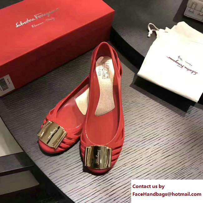 Salvatore Ferragamo Jelly Ballet Flat Sandals Red2017