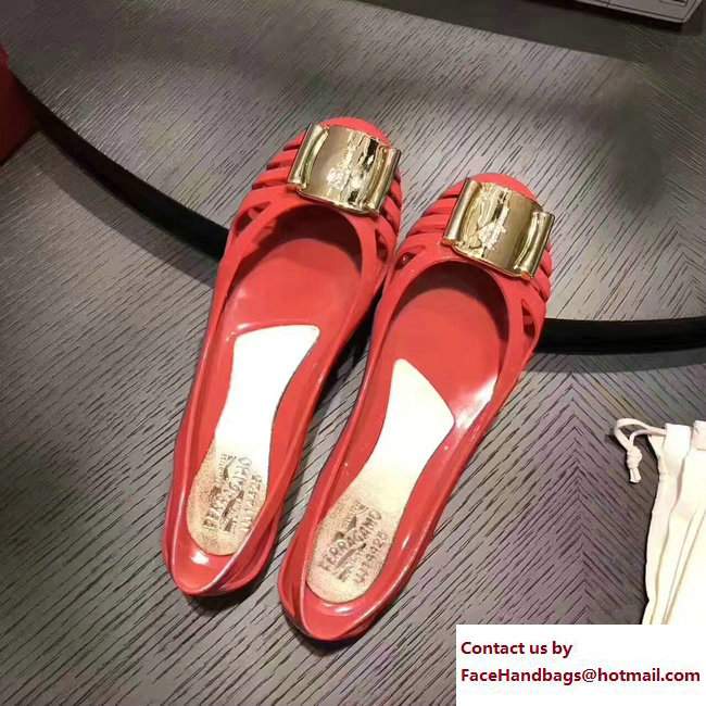 Salvatore Ferragamo Jelly Ballet Flat Sandals Red2017