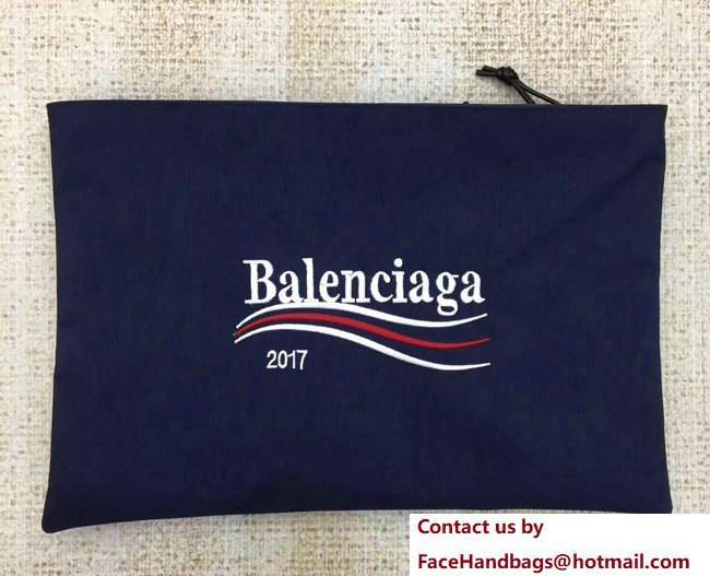 Balenciaga 2017 Embroidered Pouch Clutch Large Bag Blue - Click Image to Close