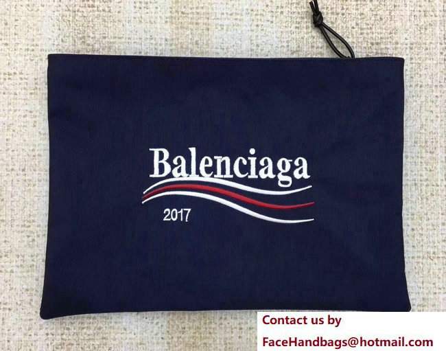 Balenciaga 2017 Embroidered Pouch Clutch Small Bag Blue - Click Image to Close