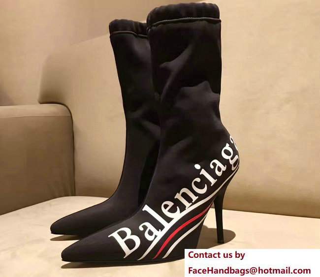 Balenciaga Heel 10cm Logo Print Knit Sock Short Boots Black 2017 - Click Image to Close