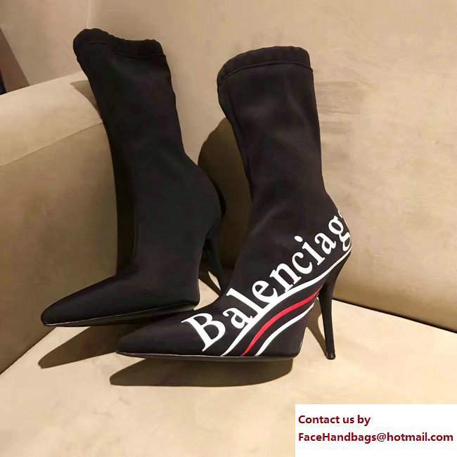 Balenciaga Heel 10cm Logo Print Knit Sock Short Boots Black 2017