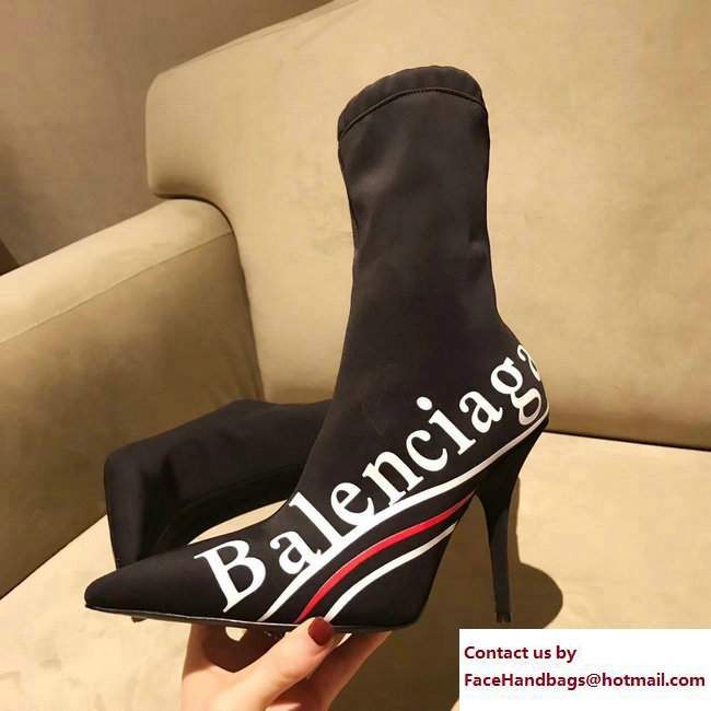 Balenciaga Heel 10cm Logo Print Knit Sock Short Boots Black 2017