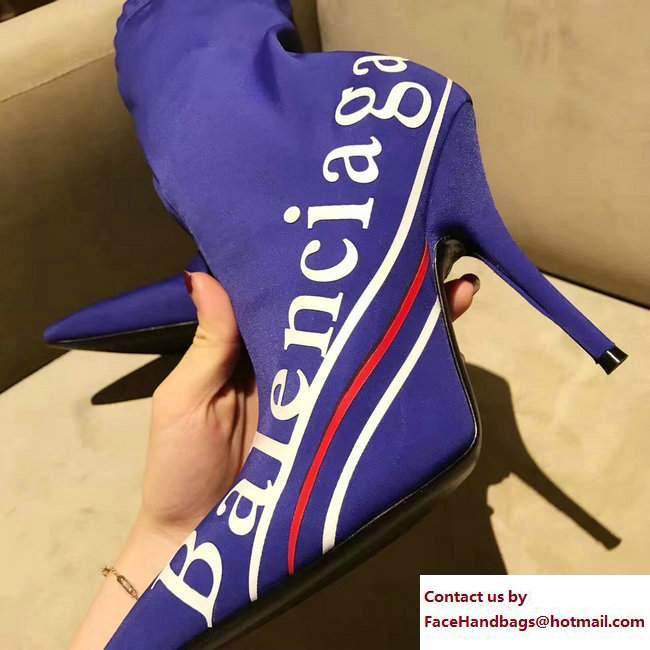 Balenciaga Heel 10cm Logo Print Knit Sock Short Boots Blue 2017