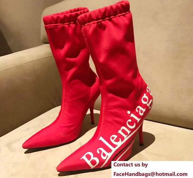 Balenciaga Heel 10cm Logo Print Knit Sock Short Boots Red 2017