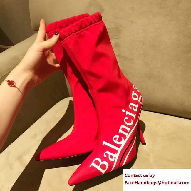 Balenciaga Heel 10cm Logo Print Knit Sock Short Boots Red 2017