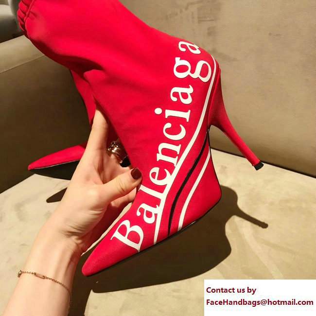 Balenciaga Heel 10cm Logo Print Knit Sock Short Boots Red 2017