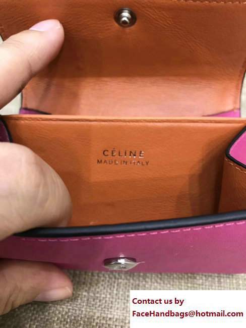 Celine Contrasted Flap Closure Card Holder 101083 Fuchsia/Brown