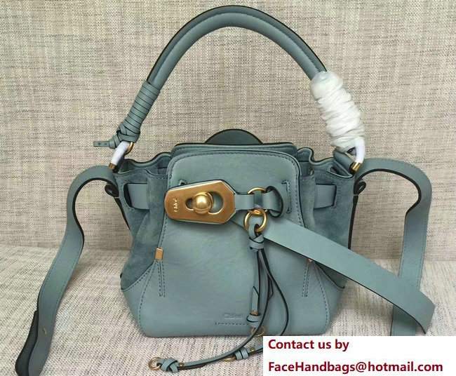 Chloe Smooth and Suede Calfskin Small Owen Bucket Bag 3S1315 Cyan 2017