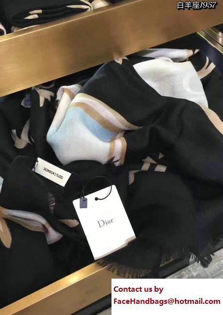 Dior Black Wool And Silk Zodiac Stole Scarf Aries 2017