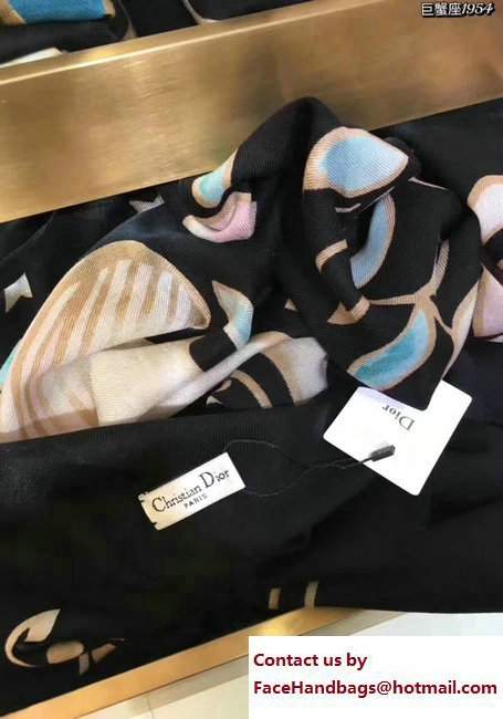 Dior Black Wool And Silk Zodiac Stole Scarf Cancer 2017