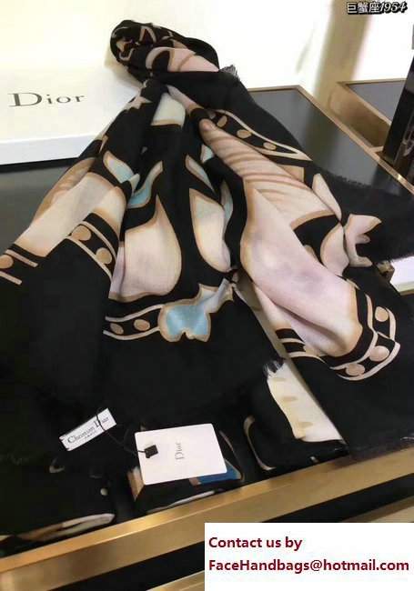 Dior Black Wool And Silk Zodiac Stole Scarf Cancer 2017