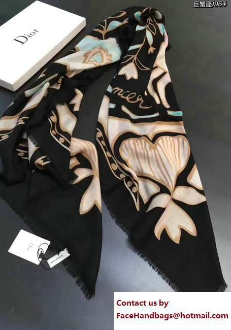 Dior Black Wool And Silk Zodiac Stole Scarf Cancer 2017