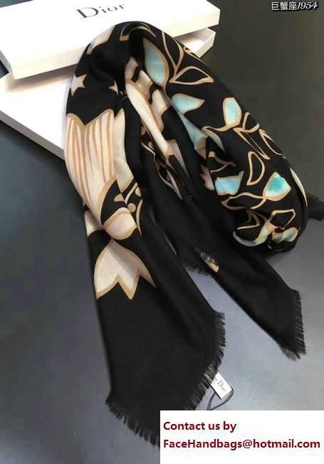 Dior Black Wool And Silk Zodiac Stole Scarf Cancer 2017