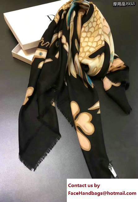 Dior Black Wool And Silk Zodiac Stole Scarf Capricorn 2017