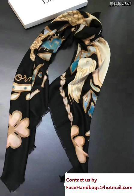 Dior Black Wool And Silk Zodiac Stole Scarf Capricorn 2017