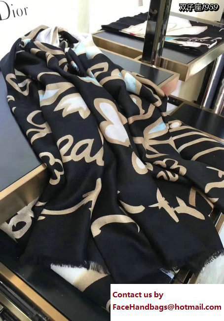 Dior Black Wool And Silk Zodiac Stole Scarf Gemini 2017