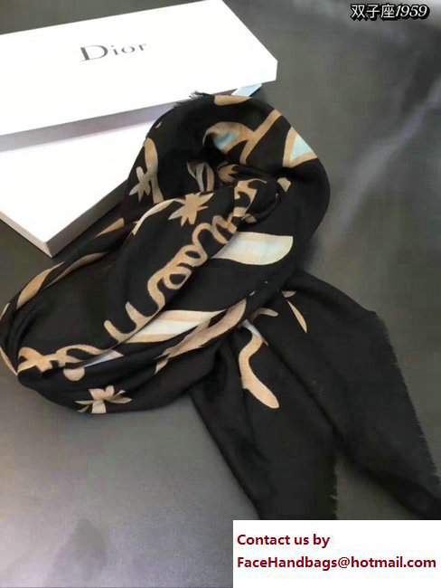 Dior Black Wool And Silk Zodiac Stole Scarf Gemini 2017