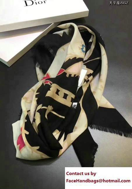 Dior Black Wool And Silk Zodiac Stole Scarf Libra 2017