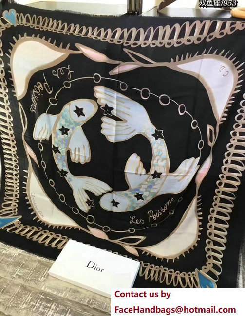 Dior Black Wool And Silk Zodiac Stole Scarf Pisces 2017