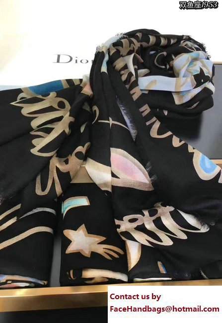 Dior Black Wool And Silk Zodiac Stole Scarf Pisces 2017